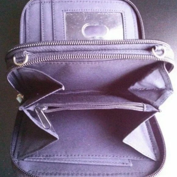 Women's Wallet w/ Detachable Crossbody Strap - Black w/ Light Blue 55 Detailing - Picture 5 of 10